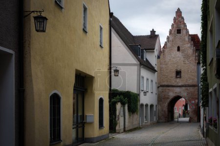Photo for Landsberg am Lech, famous medieval village over the bavarian romantic road. Detail of the main alleys with colorful houses - Royalty Free Image