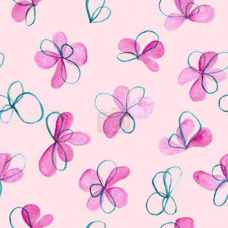 Foto de Rosa y azul marino flores y pétalos acuarela pintura - patrón sin costuras con flor en color rosado - Imagen libre de derechos