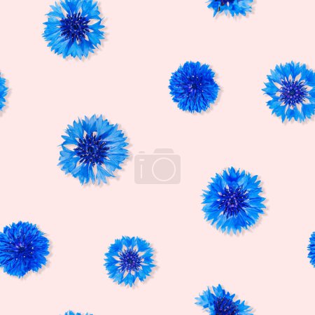 Foto de Patrón sin costuras de flores de aciano azul sobre fondo rosa claro - Imagen libre de derechos