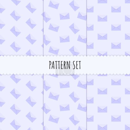 Pattern set. Seamless pattern with letter or envelope icon on purple background for poster, banner, wallpaper. Wrapping Paper Pattern, scrapbook patterns or textile Poster 626379418