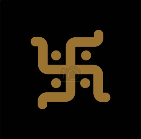Złota swastyka na czarnym tle. Hinduski święty znak ikona Swastyka.