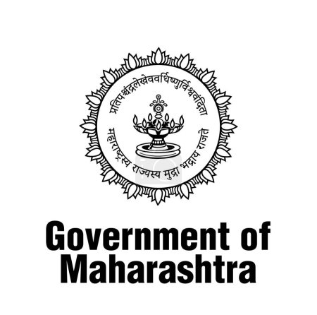 Illustration for Government OF Maharashtra icon with lamp. Sanskrit lettering means,The glory of this Mudra of Shahajis son Shivaji will grow like the first day of the moon." - Royalty Free Image