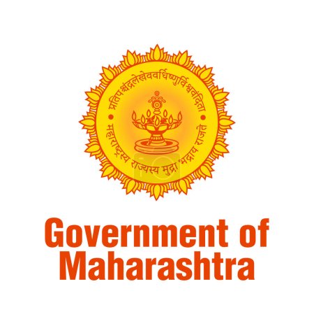 Ilustración de Gobierno de Maharashtra icono con lámpara. Letras sánscritas significa, La gloria de este Mudra de Shahajis hijo Shivaji crecerá como el primer día de la luna." - Imagen libre de derechos