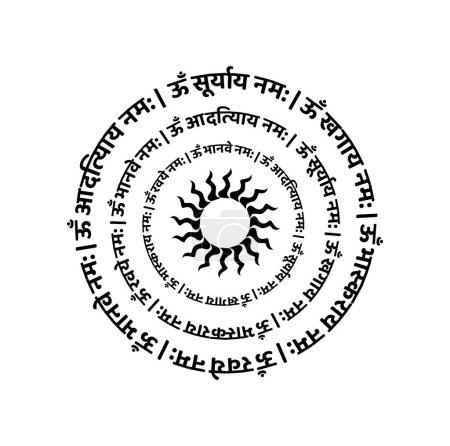 Lord Sun Mantra auf Sanskrit. Bedeutung: "Ich bete zu Surya (bhaskaray, Ravaye, Khagay, Aadityay).