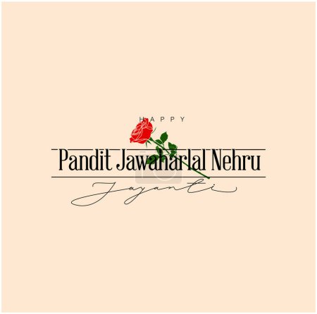 Téléchargez les illustrations : Joyeux Pandit Jawaharlal Nehru Jayanti salutations avec une icône de rose rouge. - en licence libre de droit