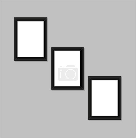 Ilustración de Blank photo frame set mockup. Vertical three photo frames icon. - Imagen libre de derechos