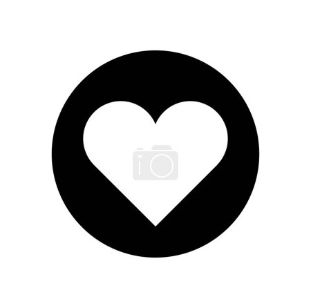 Téléchargez les illustrations : Black round with a white heart icon. White heart symbol. - en licence libre de droit