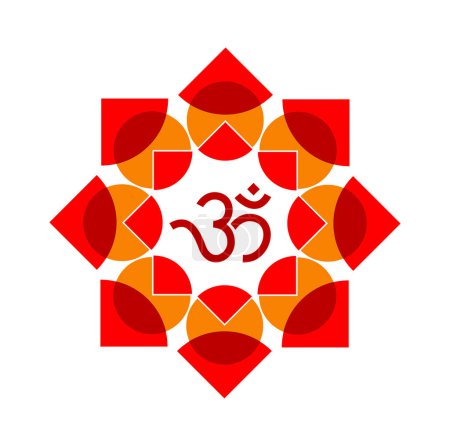 Téléchargez les illustrations : Symbole saint hindou OM avec icône lotus. icône fleur de lotus rouge. - en licence libre de droit