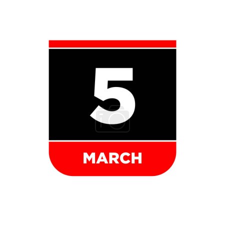 Téléchargez les illustrations : Calendrier du 5 mars icône vectorielle. 5 mars typographie. - en licence libre de droit