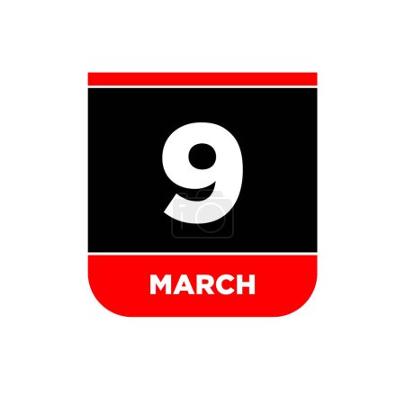 Téléchargez les illustrations : 9 mars Icône vectorielle du calendrier. 9 mars typographie. - en licence libre de droit