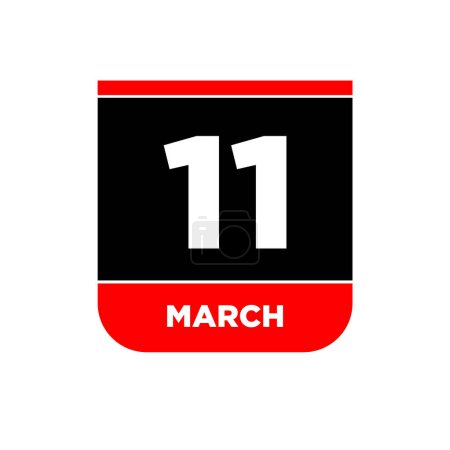 Illustration for 11th March Calendar vector icon. 11 March typography. - Royalty Free Image