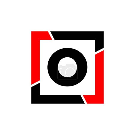Ilustración de O letra con el monograma rojo del marco negro. O icono de la empresa. - Imagen libre de derechos