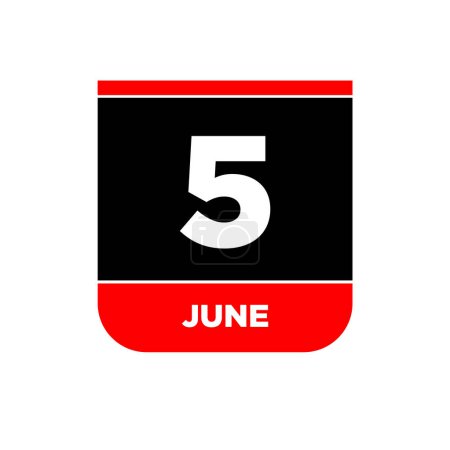 Illustration for 5th June calendar vector icon. 5 June monogram. - Royalty Free Image