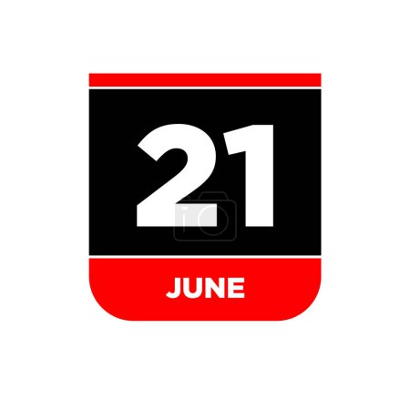 Ilustración de 21 de junio Calendario fecha vector icono. 21 de junio de letras. - Imagen libre de derechos