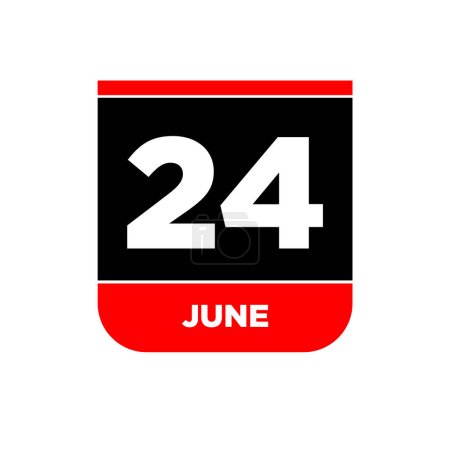 24th june Calendar date vector icon. 24 june lettering.