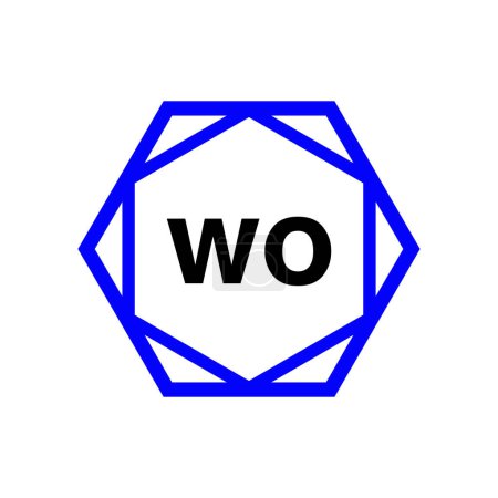 WO hexagon typography monogram. wo lettering icon.