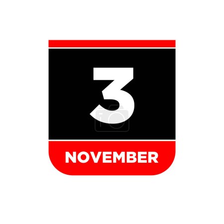 3rd November calendar date icon. 3 Nov lettering.