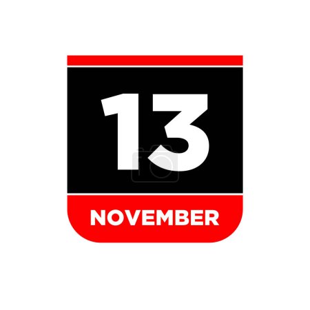 Ilustración de Icono de fecha del calendario 13 de noviembre. 13 Noviembre letras. - Imagen libre de derechos