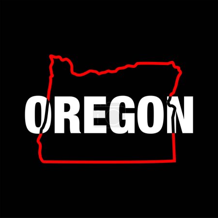 Oregon carte de l'état typographie sur fond noir.