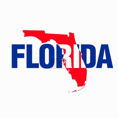 Téléchargez les illustrations : Floride carte vectorielle typographie rouge et noir couleur sur fond blanc. - en licence libre de droit