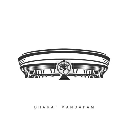 Ilustración de Bharat Mandapam con Nataraj Shiva icono del vector estatua. Un mandapa es una sala con columnas para rituales públicos en la arquitectura india. - Imagen libre de derechos