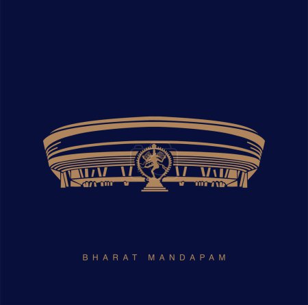 Ilustración de Bharat Mandapam con Nataraj Shiva icono del vector estatua. Pillared hall para rituales públicos en la arquitectura india. - Imagen libre de derechos