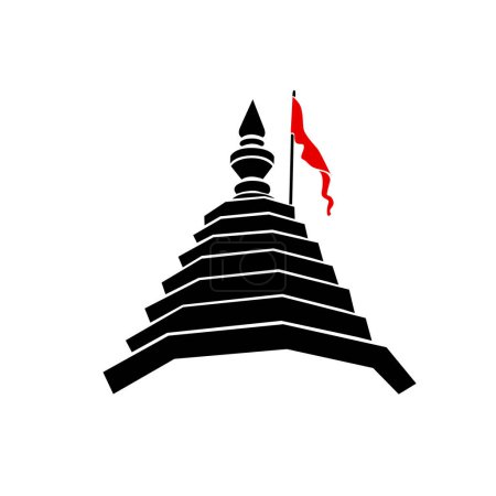 Illustration for Lord Lakshmi Narayan temple vector icon with flag. - Royalty Free Image