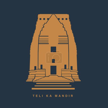 Illustration for Teli ka Mandir icon, its an 8th - 9th century temple, located in the Gwalior fort area India. - Royalty Free Image