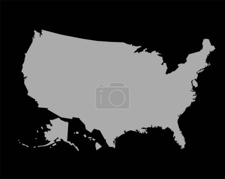 Téléchargez les illustrations : USA carte vectorielle Silhouette sur fond noir. - en licence libre de droit