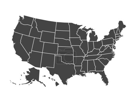 Téléchargez les illustrations : L'illustration vectorielle de la carte des États-Unis avec les 50 États. États-Unis d'Amérique Carte sur couleur blanche. - en licence libre de droit