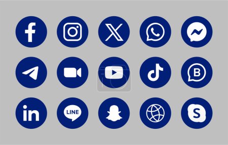 Téléchargez les illustrations : Symboles vectoriels des médias sociaux avec la couleur bleue. - en licence libre de droit