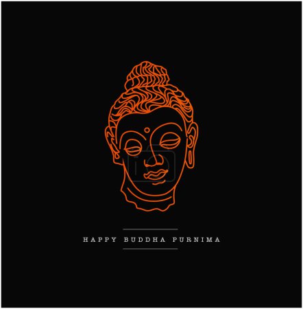 Illustration for The Buddha pornima greetings with buddha face icon. - Royalty Free Image