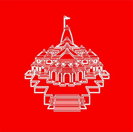 Illustration for Lord ram temple on red color. - Royalty Free Image
