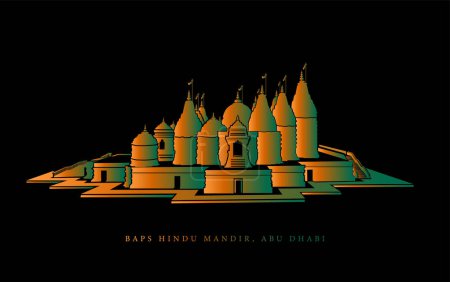 BAPS Hindu Mandir, icône vectorielle Abu Dhabi dans des lumières colorées