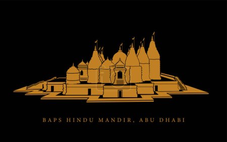Illustration for BAPS Hindu Mandir, Abu Dhabi vector icon in golden color. - Royalty Free Image