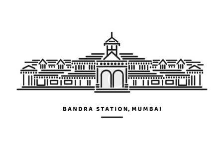Bandra Station building vector line illustration.