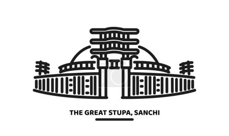 Téléchargez les illustrations : Illustration de l'icône vectorielle du Grand Stupa de Sanchi - en licence libre de droit