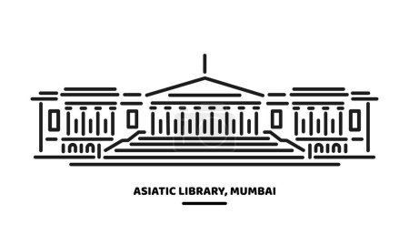 Ilustración de Biblioteca asiática Mumbai edificio vector línea ilustración. - Imagen libre de derechos