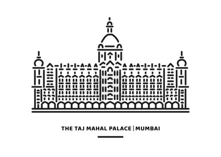 Taj Mahal Palace Mumbai building vector line illustration.