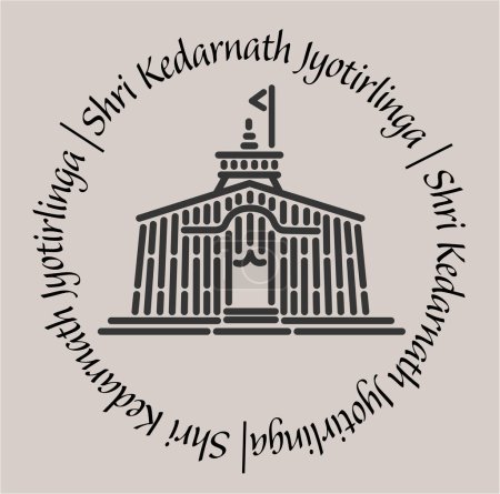 Téléchargez les illustrations : Kedarnath jyotirlinga temple icône 2d avec lettrage. - en licence libre de droit
