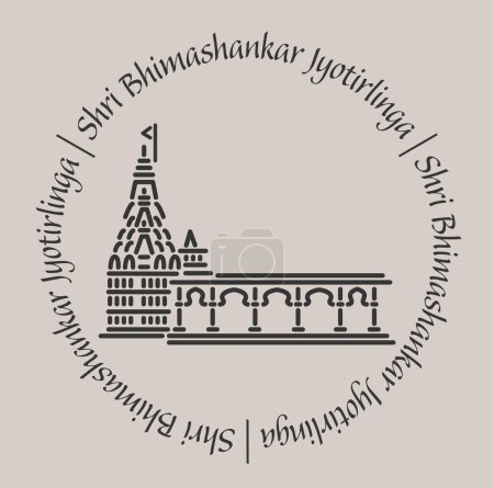 Illustration for Bhimashankar jyotirlinga temple 2d icon with lettering. - Royalty Free Image