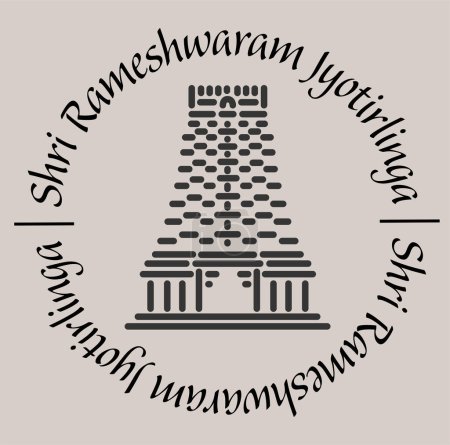 Illustration for Rameshwaram jyotirlinga temple 2d icon with lettering. - Royalty Free Image