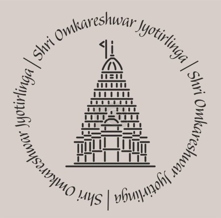 Omkareshwar jyotirlinga temple 2d icon with lettering.