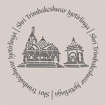 Téléchargez les illustrations : Trimbakeshwar jyotirlinga temple icône 2d avec lettrage. - en licence libre de droit