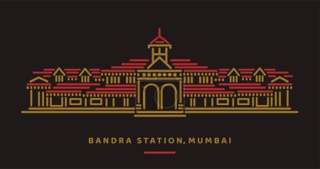 Illustration for Bandra Railway station of Mumbai vector illustration. - Royalty Free Image