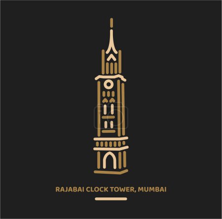 Rajabai Reloj Torre Universidad de Mumbai icono de vector de ilustración.