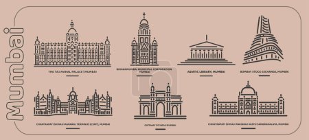 L'ensemble des monuments de Mumbai icône vectorielle.