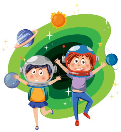 Téléchargez les photos : Illustration thématique Enfants en astronomie - en image libre de droit