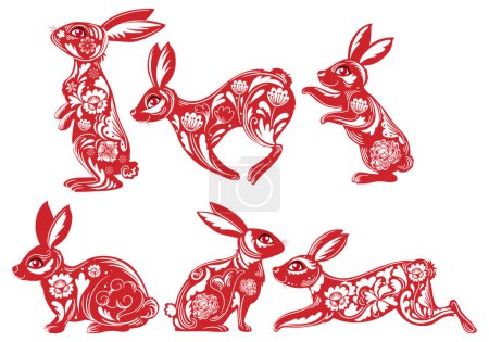 Photo for Set of rabbits in Chinese style illustration - Royalty Free Image