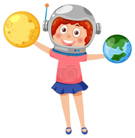 Téléchargez les photos : Illustration d'une fille portant un casque d'astronaute - en image libre de droit